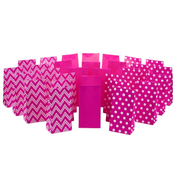 Hallmark Pink Party Favor and Wrapped Treat Bags, Assorted Designs (30 Ct., 10 Each of Chevron, White Dots, Solid) for Valentines Day, Baby Showers, Bridal Showers, Birthdays, Care Packages, May Day