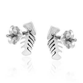 AeraVida Stylish and Chic Fish Bone Sterling Silver Stud Earrings | Tiny Sterling Silver Stud Earring for women | Fish Bone Stud Earrings | Trendy Stud Earrings | Gift for Daughter