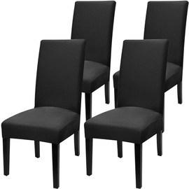 Fuloon 4 Pack Super Fit Stretch Removable Washable Short Dining Chair Protector Cover Seat Slipcover for Hotel,Dining Room,Ceremony,Banquet Wedding Party (Deep Black)