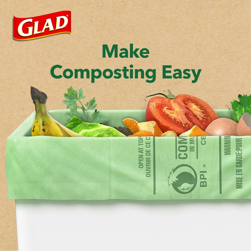 Glad Trash Bags, Kitchen Compost Bags 2.6 Gallon Garbage Bags,