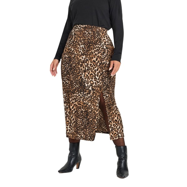 Yours Curve Leopard Print Split Hem Midi Skirt - Women's