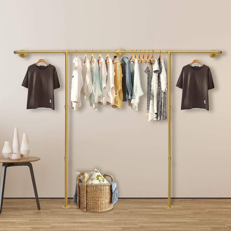 CNCEST 【Premium Gold Industrial Pipe Wall-Mounted Clothing Rack】 80.7in 5-Base