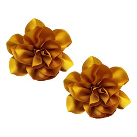 2Pcs 5in Dainty Satin Fabric Flower Brooch Extra Large Rose Camellia Flower Brooches Lapel Pins for Women Wedding Party Dance Banquet Clothes Jewelry Accessories (Gold)