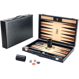 Backgammon Sets for Adults, 15 Inch Premium Carbon Fiber Faux Leather Backgammon Set, Luxury Backgammon Board Games for Travel & Home, Black