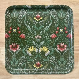 Ikea BIRKELANGA Tray Green Leaf Flower Slavic Pattern Red Yellow Flowers 13x13"