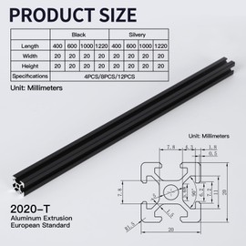 CtopoGo 4pcs 1220mm T Slot 2020 Aluminum Extrusion European Standard Anodized Linear Rail for 3D Printer Parts and CNC DIY Black