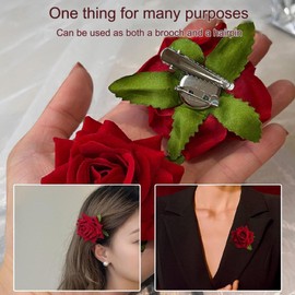 JYTDBCS Rose hairpin Vintage red influencer headpiece photo hairpin side clip flower accessories for women red flower hair clip