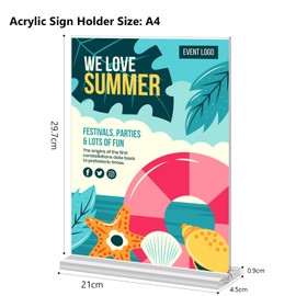 RAYNEAY A4 Acrylic Sign Holder, 2 Pack T-Shape A4 Perspex Display Stand, Clear A4 Table Menu Holders for Office Shop Restaurant School