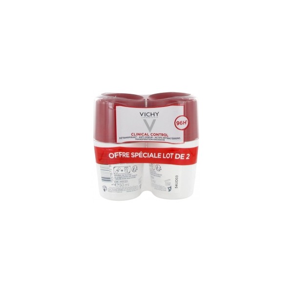 Vichy Deodorant 96H Clinical Control Antiperspirant Anti-Odour Roll-On 2 x 50ml