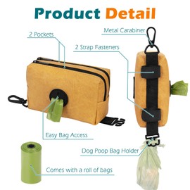 PetBonus Waterproof Dog Poop Bag Holder for leashes, Portable Pet Waste Bag Dispenser, 2 Pouches for Treat Holder and Walking Accessories, Fit All Leashes, Includes 1 Roll of Dog Poop Bags (Brown)