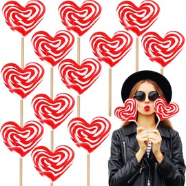 12-Pack Fruidles Jumbo 80 Gram Swirl Lollipop Red and White Heart Design, Party Bag Fillers, Individually Wrapped,