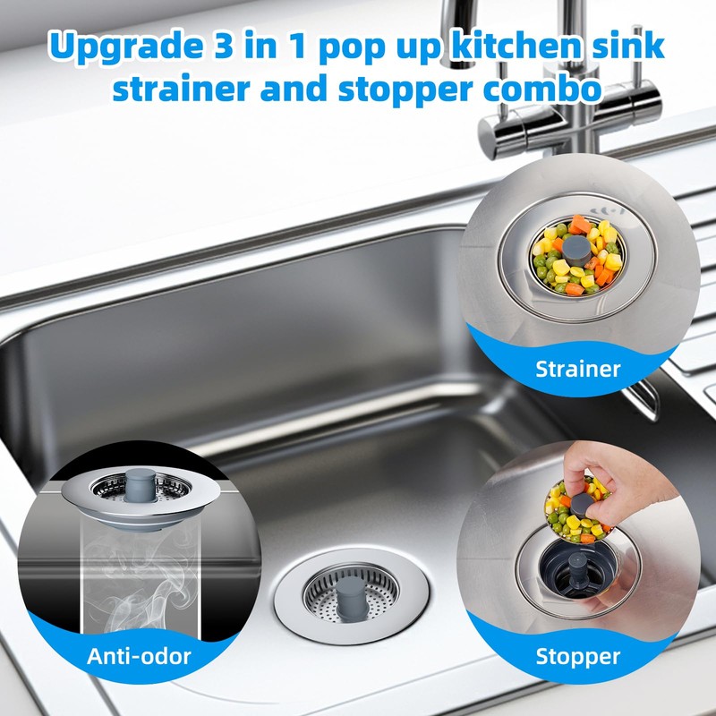 Hibbent Kitchen Sink Plug,Kitchen Sink Strainer and Stopper Combo,with 2