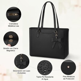 KTMOUW Bolsas de Mujer PU Impermeable Tote Bag 14 Pulgadas para Trabajo, Casual, Campus y Citas (Negra,Verde,Marrón)