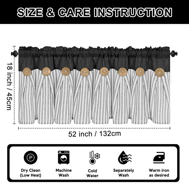 ASPMIZ Cotton Linen Kitchen Valance Curtains, Boho Rustic Button Linen