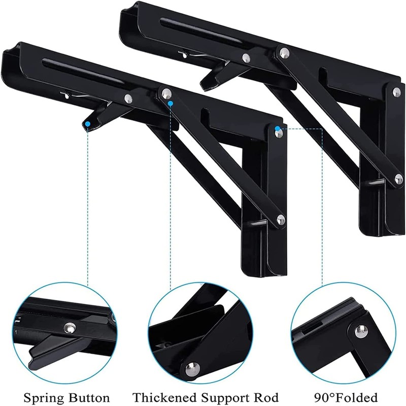 2 Pack Folding Shelf Bracket 12IN Metal Triangle Table Bench