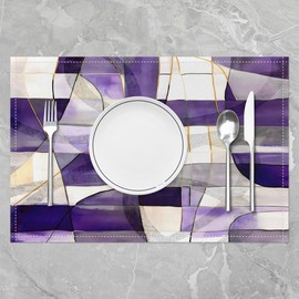 Feelyou Geometric Abstract Placemats Set of 4 Purple Marble Pattern Placemat for Kitchen Dining Table 18"x12" Rectangle Square Table Place Mats Modern Art Indoor Outdoor Decor Table Mats