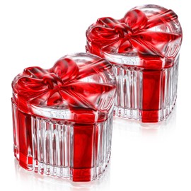 kanpura Set of 2 Christmas Candy Jar Glass Candy Dish with Lid Heart Shape Candy Containers for Christmas Party,Red