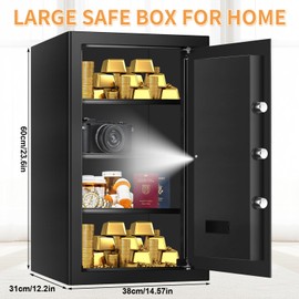 5.0 Cub Large Home Safes Fireproof Wterproof, Anti-theft Fireproof Safe with Programmable Keypad, Spare Keys and Alarm Systerm, Digital Home Security Safe Box for Document Money Medicines