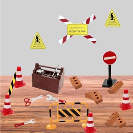 Pack of 21 Miniature Construction Site Gnome, Gnome Construction Site Set, Gnome Accessories, Construction Site, Christmas Gnome Construction Site, for Gnome Door, Christmas Decoration and 1/12