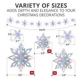 X-Protector Hanging Snowflake Decorations - 12 PCS Pack of 3D Glitter Snowflakes & 9.8 ft Snowflake Garland - Hanging Paper Snowflakes Decor for Classroom & Office - Winter Wonderland Decorations!
