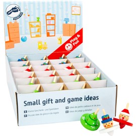 small foot 11471 Wooden Christmas Display, Set of 12, Each Spinning Top Height 6 cm, Diameter Approx. 4 cm, Toy, Multi-Colour, S