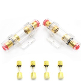 Hoypeyfiy Inline AGU Fuse Holder, 4-10 AWG wires/6 and 8 AWG wires, Four 30A AGU Fuses Suitable for Car Audio Systems, Alarms, Amplifiers, Compressors