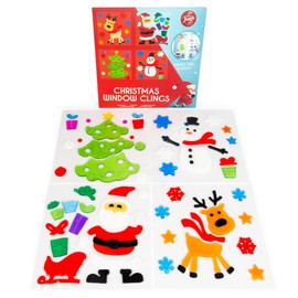 abeec Christmas Window Clings Reusable - Christmas Window Decorations - Snowman, Christmas Tree, Santa and Reindeer Window Stickers - Christmas Window Stickers - Gel Christmas Window Stickers