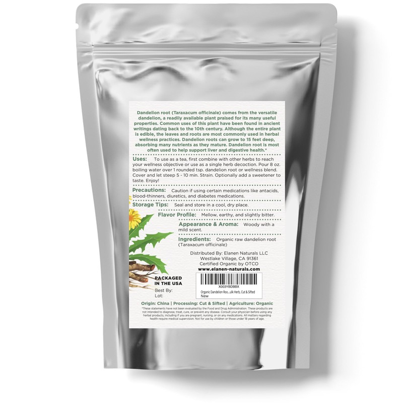 Organic Dandelion Root 4 oz. (113g), USDA Certified Organic Dandelion