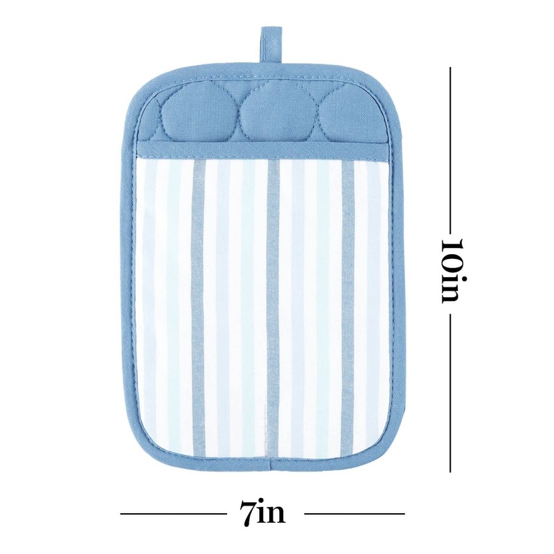 Martha Stewart Daisy Stripe Pot Holder Set 2-Pack, Blue, 7"x10"