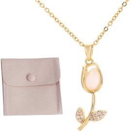 COLLAR DE TULIPAN, Collares para Mujer, Tulipan, Joyeria para Mujer, Flores, Regalo para Mujer, Flor Eterna, Cumpleaños, Accesorios para Mujer, oro. Incluye bolsa de tela.