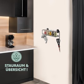 bremermann Wall Shelf with Two Hooks and Shelf, for Gluing or Drilling, Black, Includes Mounting Material