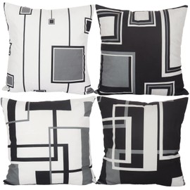 Aoihrraan 20 x 20 Inch Cushion Covers Black White Modern Geometric Pattern Square Soft Short Plush Throw Pillow Covers Home Decor For Living Room Sofa Outdoor Garden Couch Car, 50x50cm Set of 4