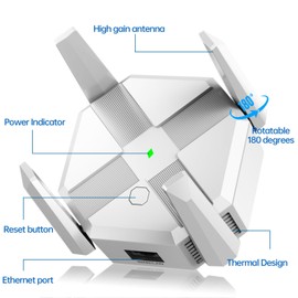 Generic WiFi Extender, 1200Mbps Dual Band 2.4G/5G Wireless Internet Repeater and Signal Amplifier, Four Antennas 360 ° Full Coverage Strong Signal Enhancement, Two Working Modes, White