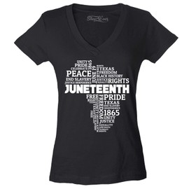 shop4ever Juneteenth Africa Word Cloud Montage Women's V-Neck T-Shirt XX-LargeBlack