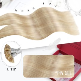 Moresoo Blonde Utip Human Hair Extensions Keratin Hair Extensions Ash Blonde with Platinum Blonde Fusion Hair Extensions 18 Inch 50g,50s/Pack #P18/613