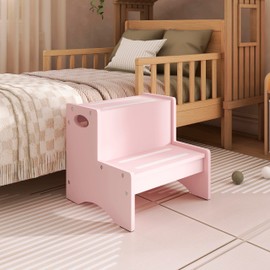 Dream On Me Little Steps Step Stool in Pink – Solid New Zealand Pinewood Kids Step Stool with Safety Rails & Anti-Slip Base, Multipurpose for Kitchen, Bathroom & More, Baby-Safe Non-Toxic Finish