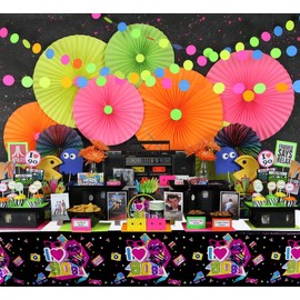 Lilwemen 4 Pieces 90s Plastic Tablecloths, Back to the 90s Tablecloth for 90s Throwback Birthday Party and Birthday Party Supplies