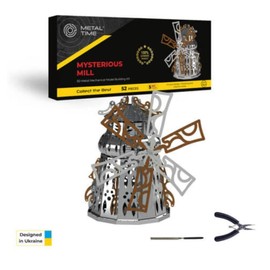 METAL-TIME MYSTERIOUS MILL, Windmill Model, Metal Model Kit, 3D Puzzle Building Crafts for Adults and Kids, Collectible Figurine, Stainless Steel DIY Construction with Toolbox, 52 Pieces.