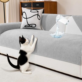 DeepDream Waterproof Sofa Cover Chenille Sofa Cover, Scratch-Resistant Dog Cat Sofa Protector, Non-Slip Sofa Cover Couch Cover 2 3 4 Seater for U Shape L Shape Sectional Sofa (Light Grey, 90 x 180 cm)