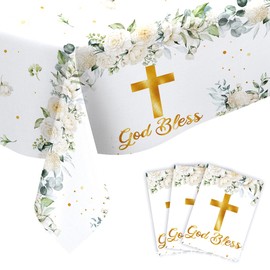 3 Pcs Communion Tablecloths with 20 Napkins - First Communion Decorations, Religious Tablecloth for First Communion Baptism Table Decorations, Communion Table Cloths for Church Party Decor Supplies