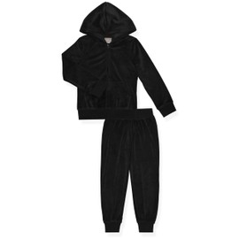 Cheetah - Conjunto deportivo de terciopelo de 2 piezas para niñas, con capucha y pantalones deportivos, Moonless Night, Small (6/6X)