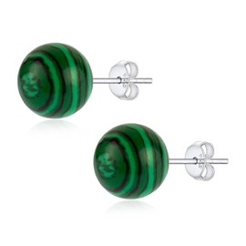 8mm Natural Malachite Stud Earrings for Women, Hypoallergenic 925 Sterling Silver Posts Green Mineral Stone Ball Earrings Jewelry for Her Wife Girlfriend Mom Daughter