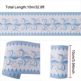 sourcing map Wall Paper Border Self Stick Wall Covering PVC Floor Borders for Kitchen Bathroom Bedroom Wall Decor Paper, Flower Pattern Blue+White, 3.94 Inch by 32.8 feet