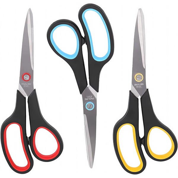 Scissors,8" All Purpose Scissors Heavy Duty Bulk 3-Pack Ergonomic Comfort