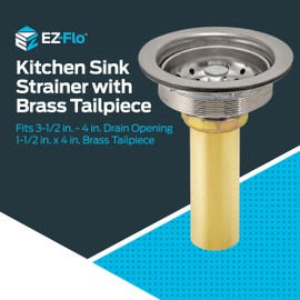 EZ-FLO Kitchen Sink Strainer fits 3-1/2 Inch Opening, Sink Drain Assembly with 1-1/2 Inch x 4 Inch Brass Tailpiece and Fixed-Post Basket, Stainless Steel, 30008