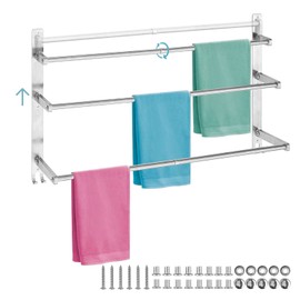 MGT Foldable Towel Bars for Bathroom Wall Mounted 304 Stainless Steel Bath Towel Racks with Hooks Space Saving Towel Holder for Washroom Kitchen - 3 Bars