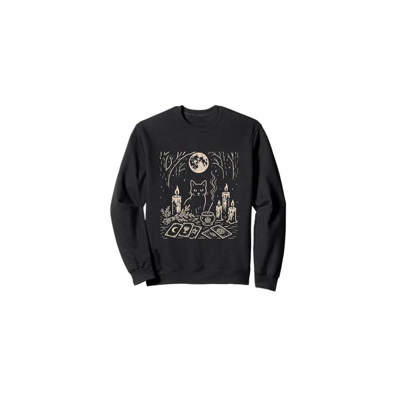Mystical Altar Full Moon Witch Cat Art Sweatshirt