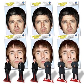 Party People Noel Liam Masks – Noel and Liam Gallagher Six Pack (Three of Each) Ready To Wear Celebrity Card Face Masks Includes Freestanding 20cm Desktop Standee Card Cutout – Standee Noel Liam Six