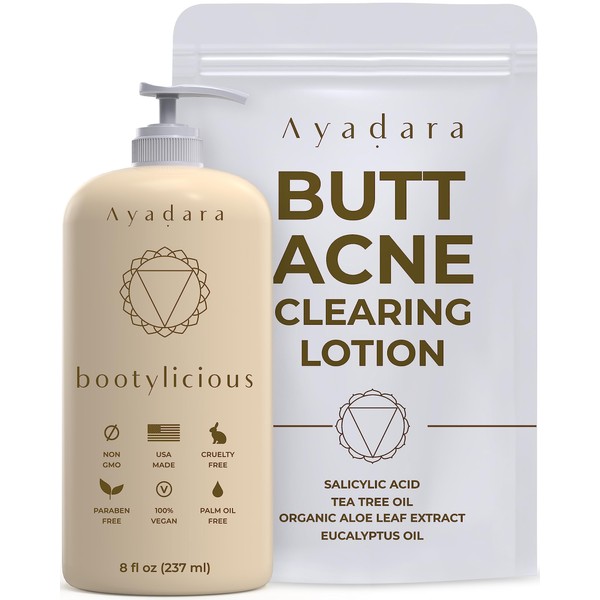 Ayadara Butt Acne Clearing Lotion, 8oz Butt Acne Cream with Salicylic Acid, Smoothing Butt Cream for Acne, Butt Acne Clearing Lotion for Women, Men, Teens, Chest and Back Acne Treatment, 90-Day Supply