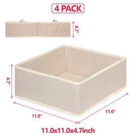 DIOMMELL 4 Pack Foldable Cloth Storage Box Closet Dresser Drawer Organizer Fabric Baskets Bins Containers Divider for Clothes Underwear Bras Socks Clothing,Beige 400